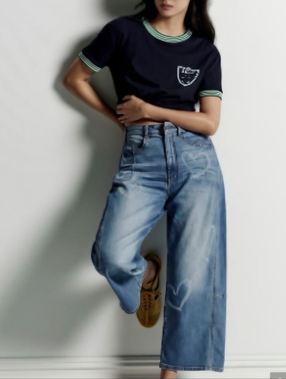 Pilcro Light Blue Wide-Leg Jeans with Heart Graphics - Picture 3 of 9